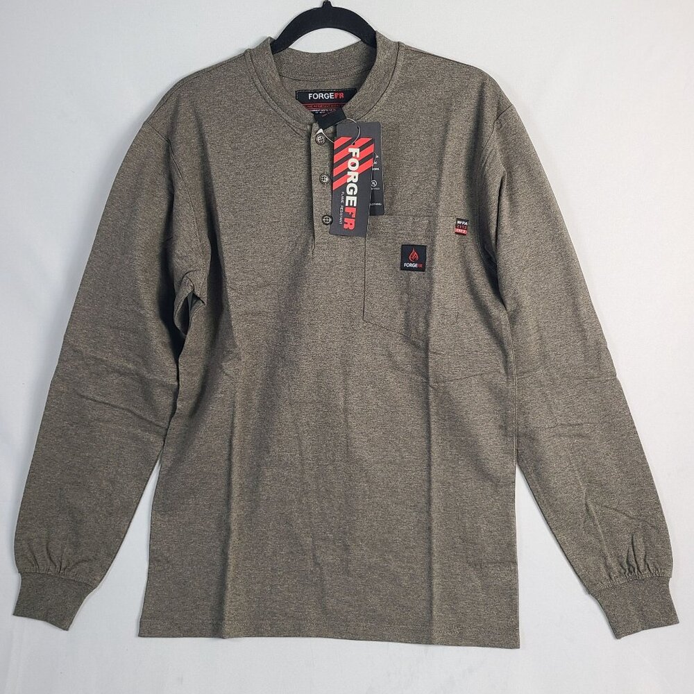 Forge Fr Flame Resistant Henley Shirt Heather Brown Nfpa 2112 Certified Sz S